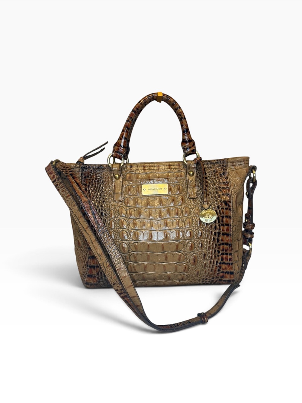 Brahmin Anywhere Convertible Satchel Pecan Melbourne Leather Crossbody